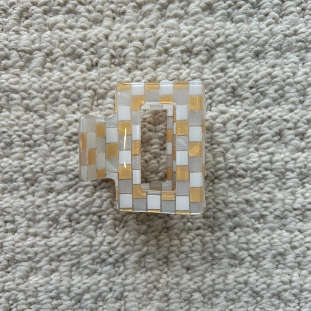 Creamsicle Orange and White Checkerboard Small Claw Clip
